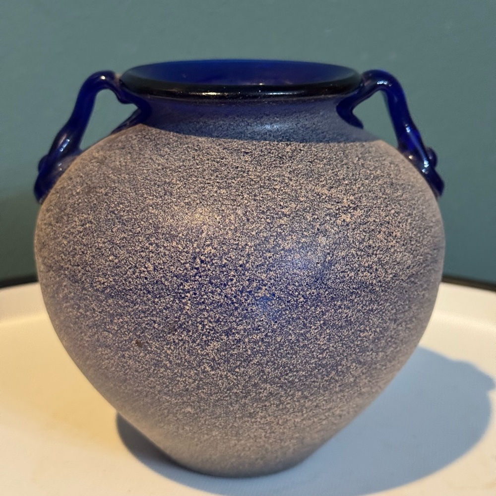 Lafiore Textured Spanish Cobalt Blue Sand Frosted Roman Style Art Glass Vase